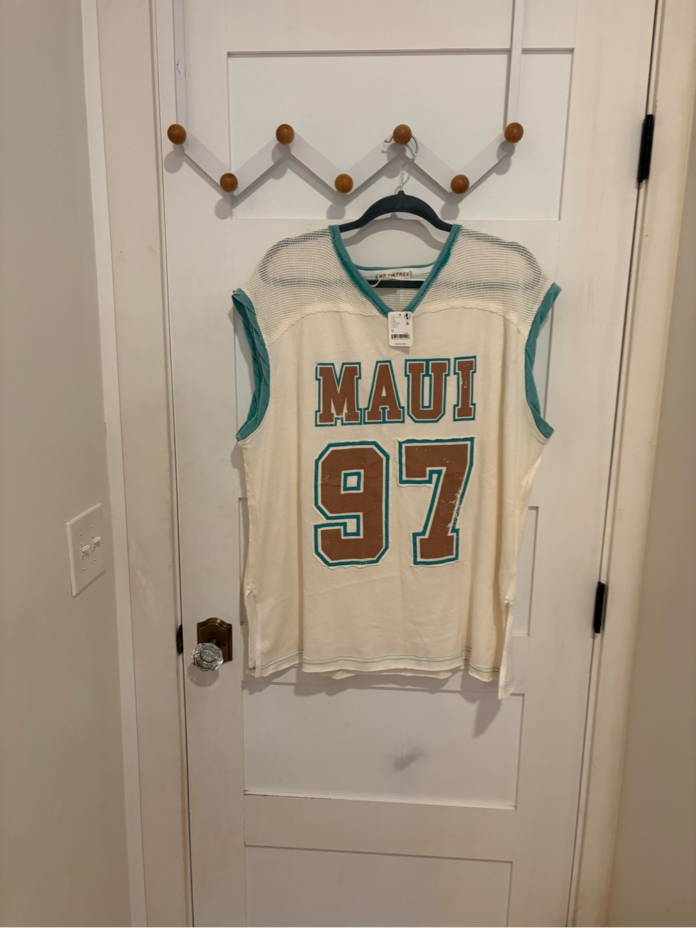 MAUI 97 Sleeveless Mesh Jersey - Cream with Teal Trim